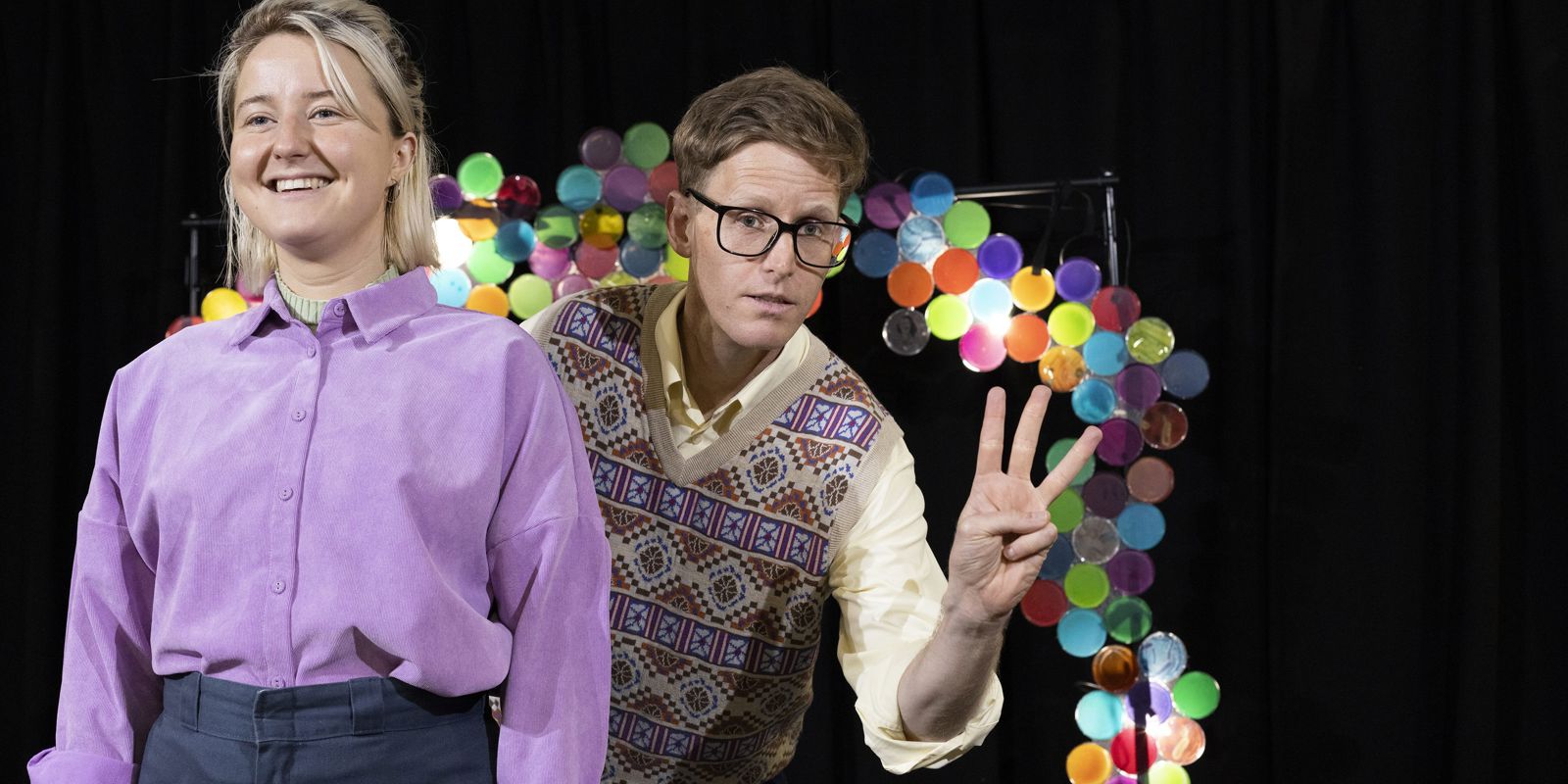 Eli & Colin In Front Of The Marvellous Microbes Set